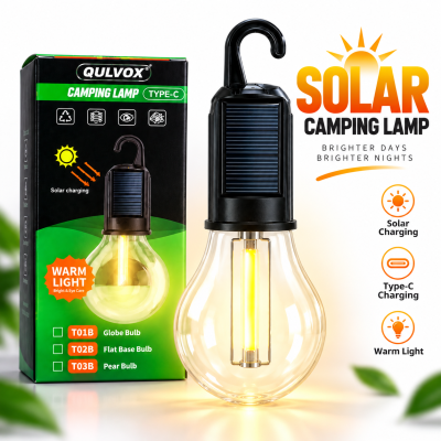 Rechargeable Solar Camping Lamp – Portable LED Hanging Lantern with Type-C Charging, Warm Ambient Light & Emergency Battery Backup for Outdoor & Home Use